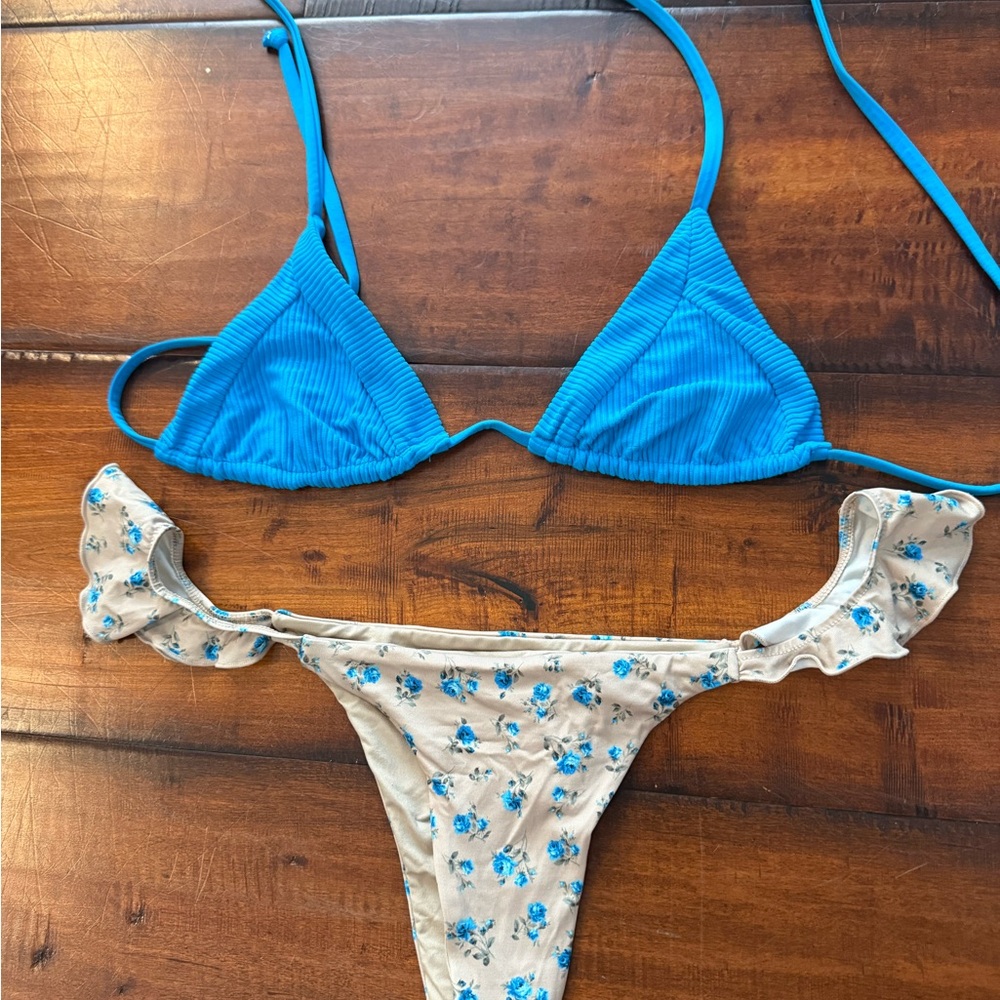 Frankie’s Bikinis Blue and Floral Bikini Set